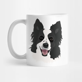 Black and White Border Collie Dog Face Drawing Mug